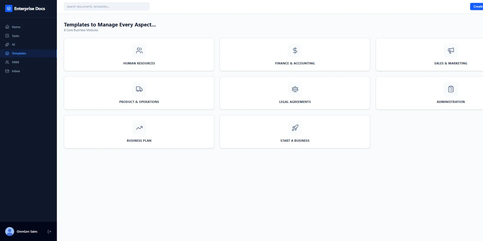 Enterprise Docs home screen