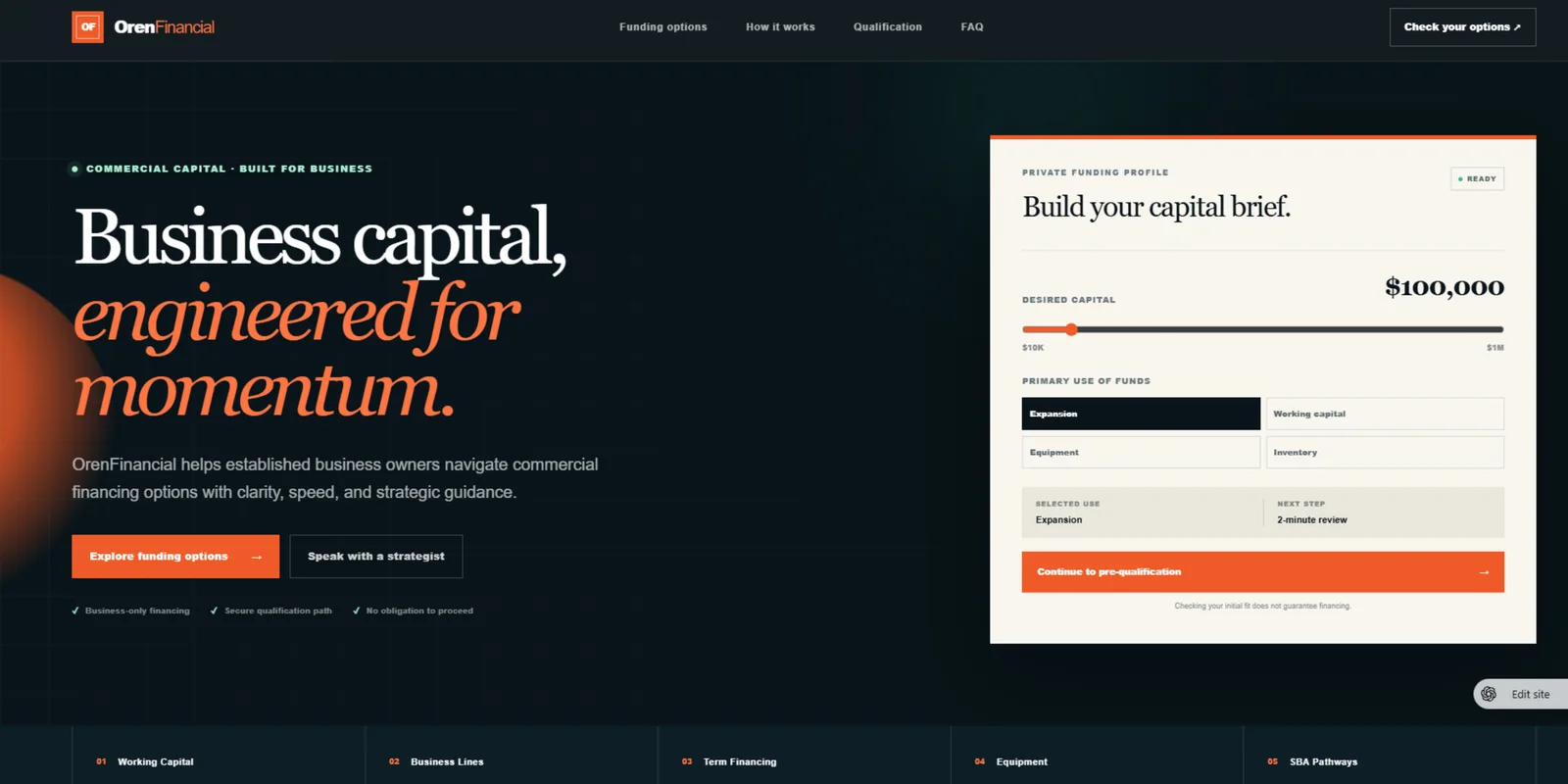 OrenFinancial home screen