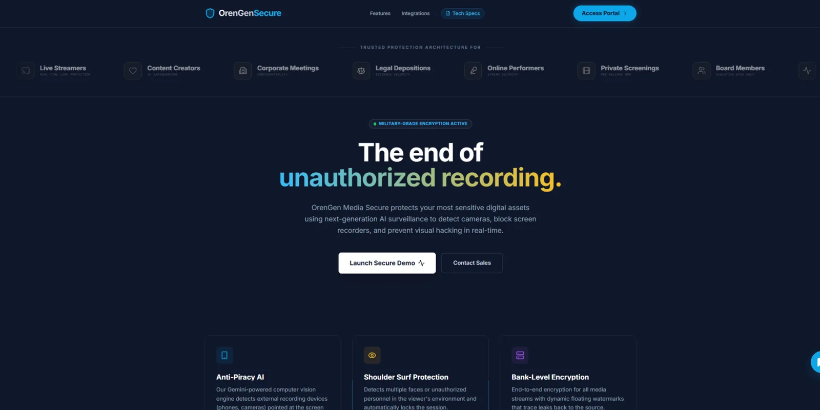 OrenGen Media Secure home screen